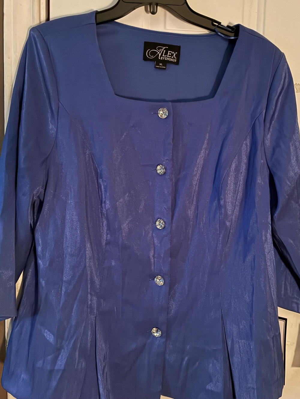 Alex Evenings Royal purple Shimmer Button-Front Women's Top NWT